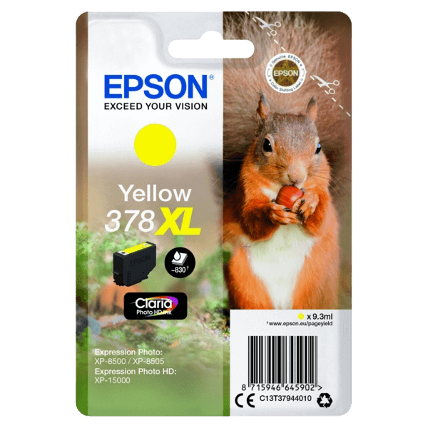 C13T37944010 Epson 378 gul XL Printerpatron - 830 sider - Original