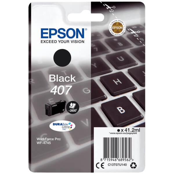 C13T07U140 Epson 407 sort Printerpatron - 41,2 ml. - Original