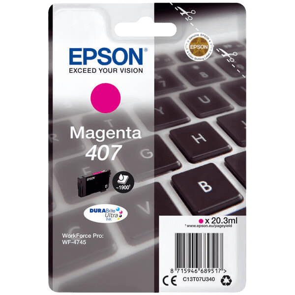 C13T07U340 Epson 407 magenta Printerpatron - 20,3 ml. - Original