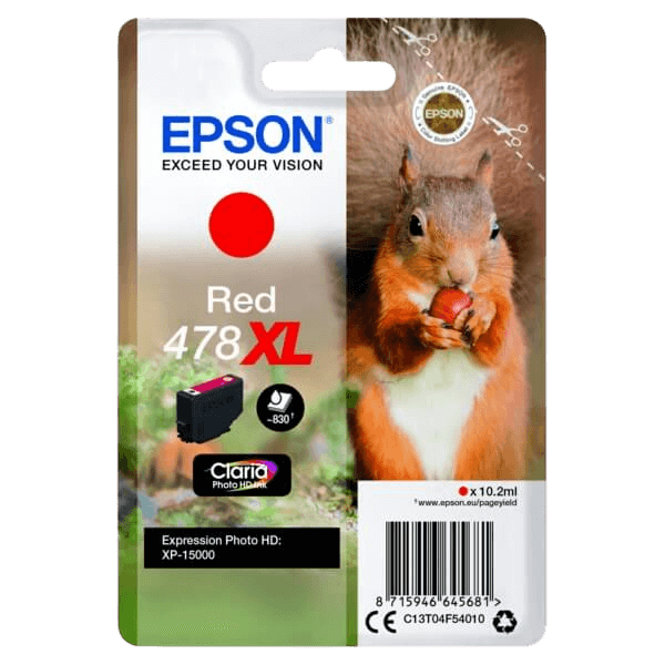 C13T04F54010 Epson 478 rød XL Printerpatron - 10,2 ml. - Original