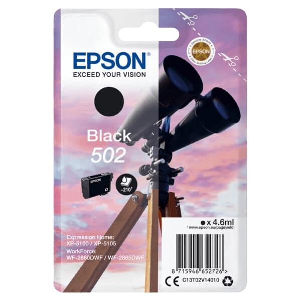 C13T02V14010 Epson 502BK sort Printerpatron - 4,6 ml. - Original
