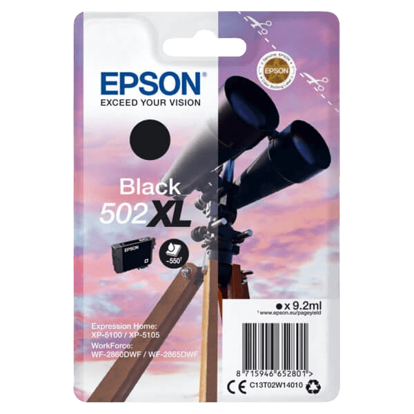 C13T02W14010 Epson 502XLBK sort XL Printerpatron - 9,2 ml. - Original