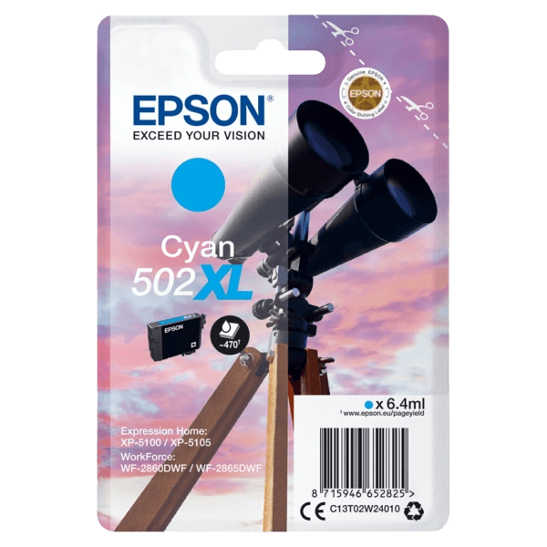 C13T02W24010 Epson 502XLC cyan XL Printerpatron - 470 sider - Original