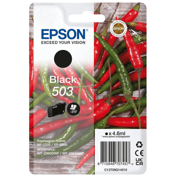 C13T09Q14010 Epson 503BK sort Printerpatron - 4,6 ml. - Original