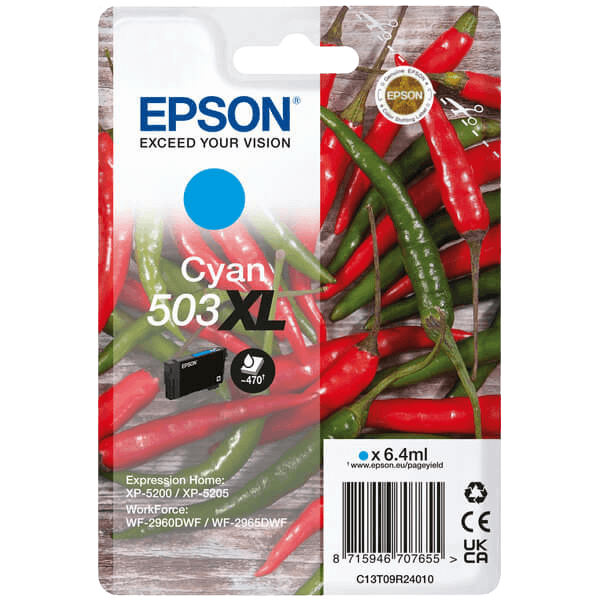 C13T09R24010 Epson 503XLC cyan XL Printerpatron - 6,4 ml. - Original
