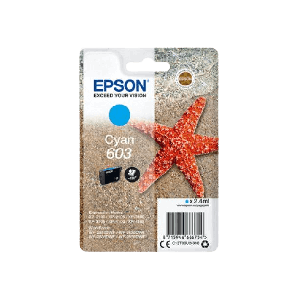 C13T03U24010 Epson 603 cyan Printerpatron - 2,4 ml. - Original