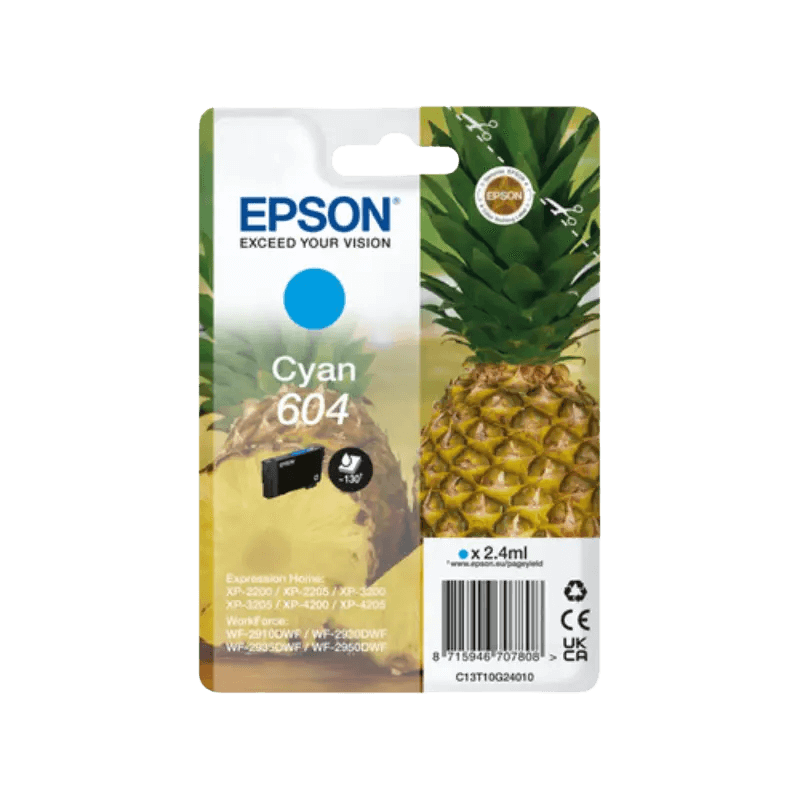 C13T10G24010 Epson 604 cyan Printerpatron - 2,4 ml. - Original