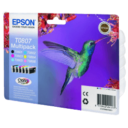 C13T08074011 Epson T0807 CMYK Printerpatron - 6 x 7,4 ml. - Original