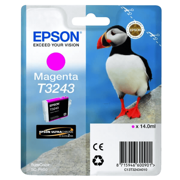 C13T32434010 Epson T3243 magenta Printerpatron - 14 ml. - Original