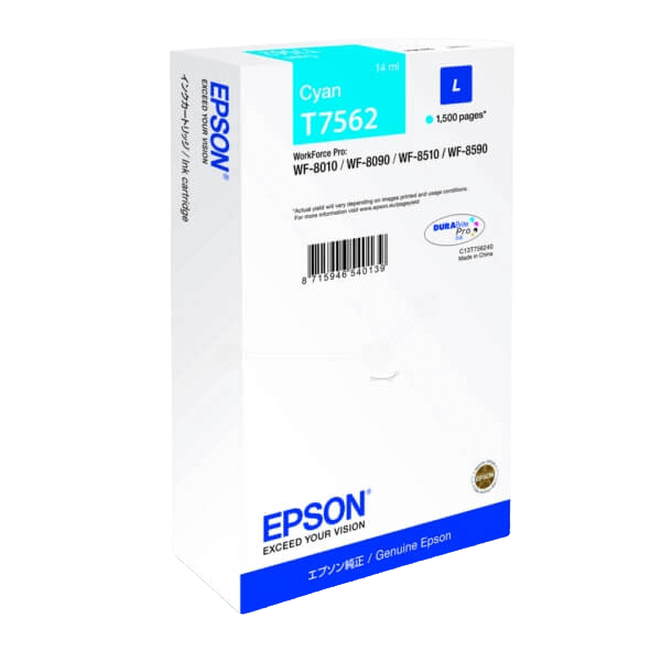 C13T756240 Epson T7562 cyan Printerpatron - 14 ml. - Original