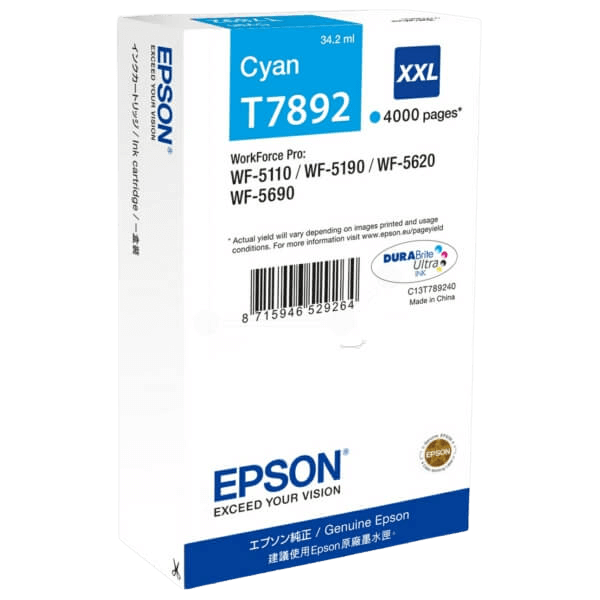 C13T789240 Epson T7892 cyan XXL Printerpatron - 34,2 ml. - Original