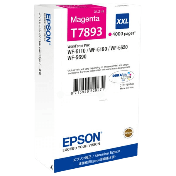 C13T789340 Epson T7893 magenta XXL Printerpatron - 34,2 ml. - Original