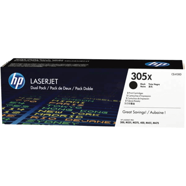 CE410XD HP 305X sort XL twin pack Printerpatron - 8000 sider - Original
