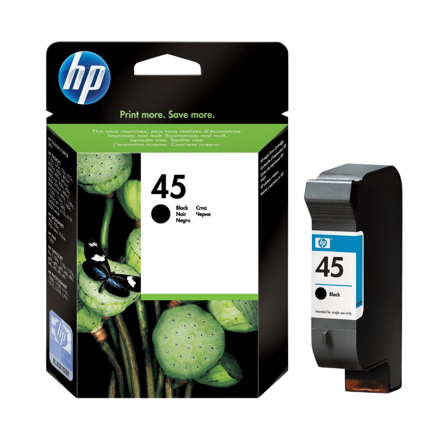 51645AE HP 45 sort XL Printerpatron - 45 ml. - Original